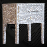 MOP Inlay Floral 2 Drawer Bedside Long Leg Grey 2